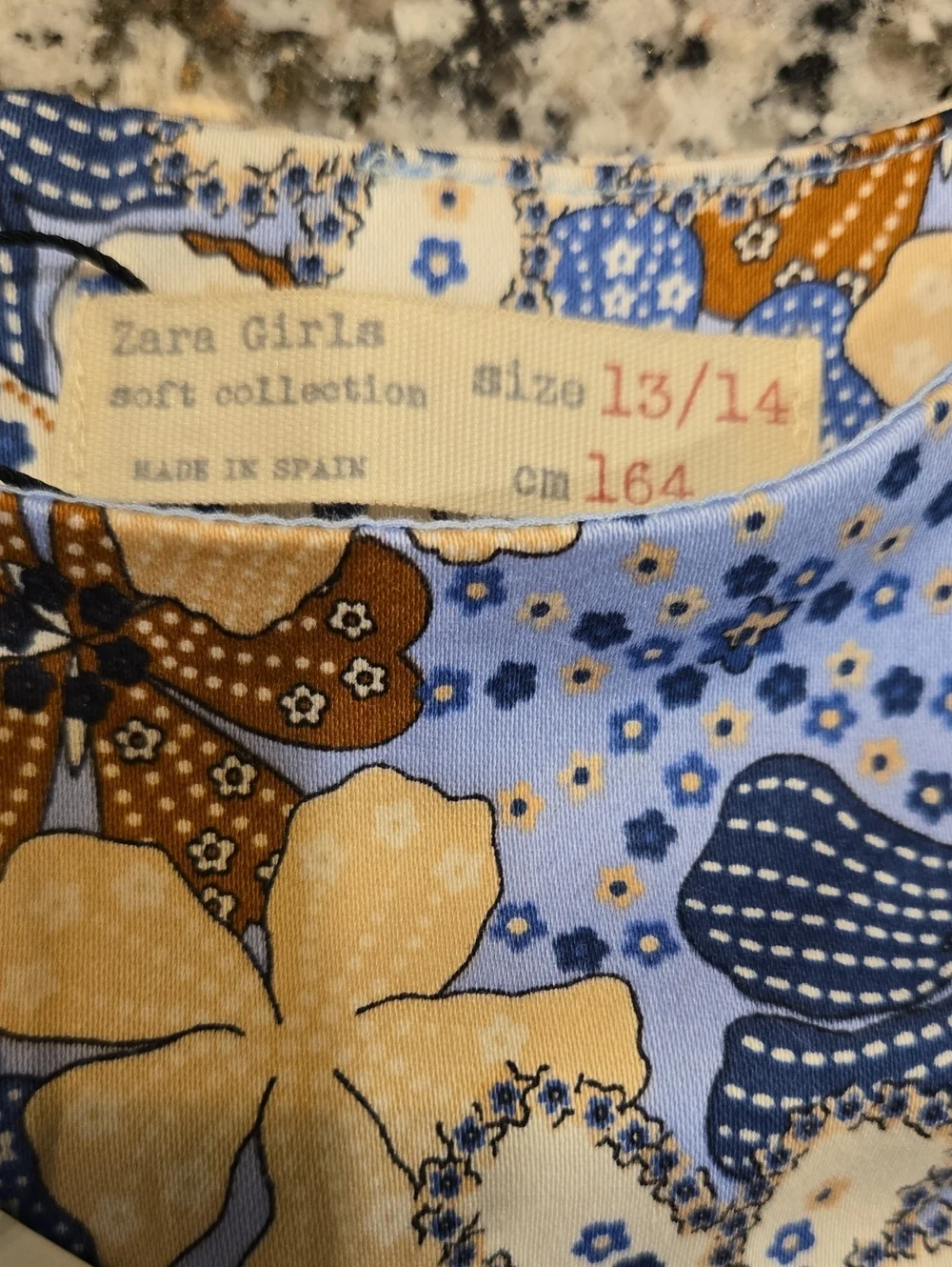 ZARA GIRLS SOFT COLLECTION FLORAL DRESS WITH 3 BOW SIDE DETAIL . SZ 13/14.  BLUE